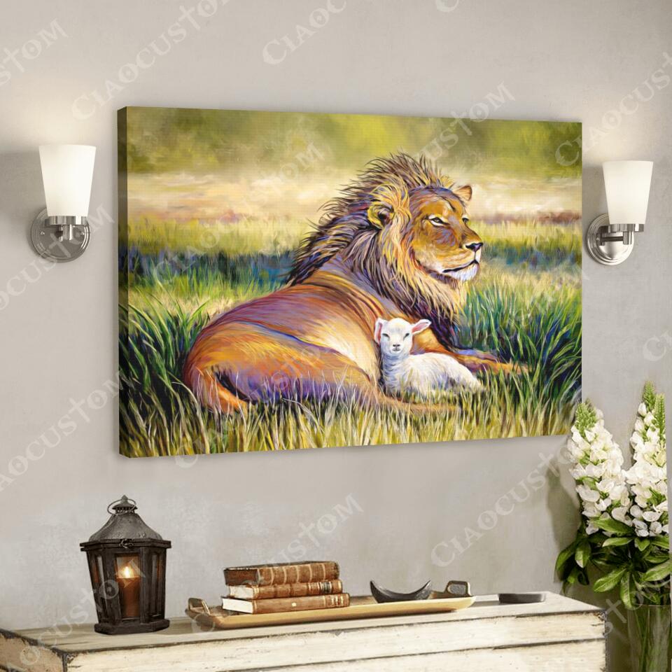 Lion And Lamb – Christian Gift – Jesus Canvas Painting – Jesus Canvas Art – Scripture Canvas