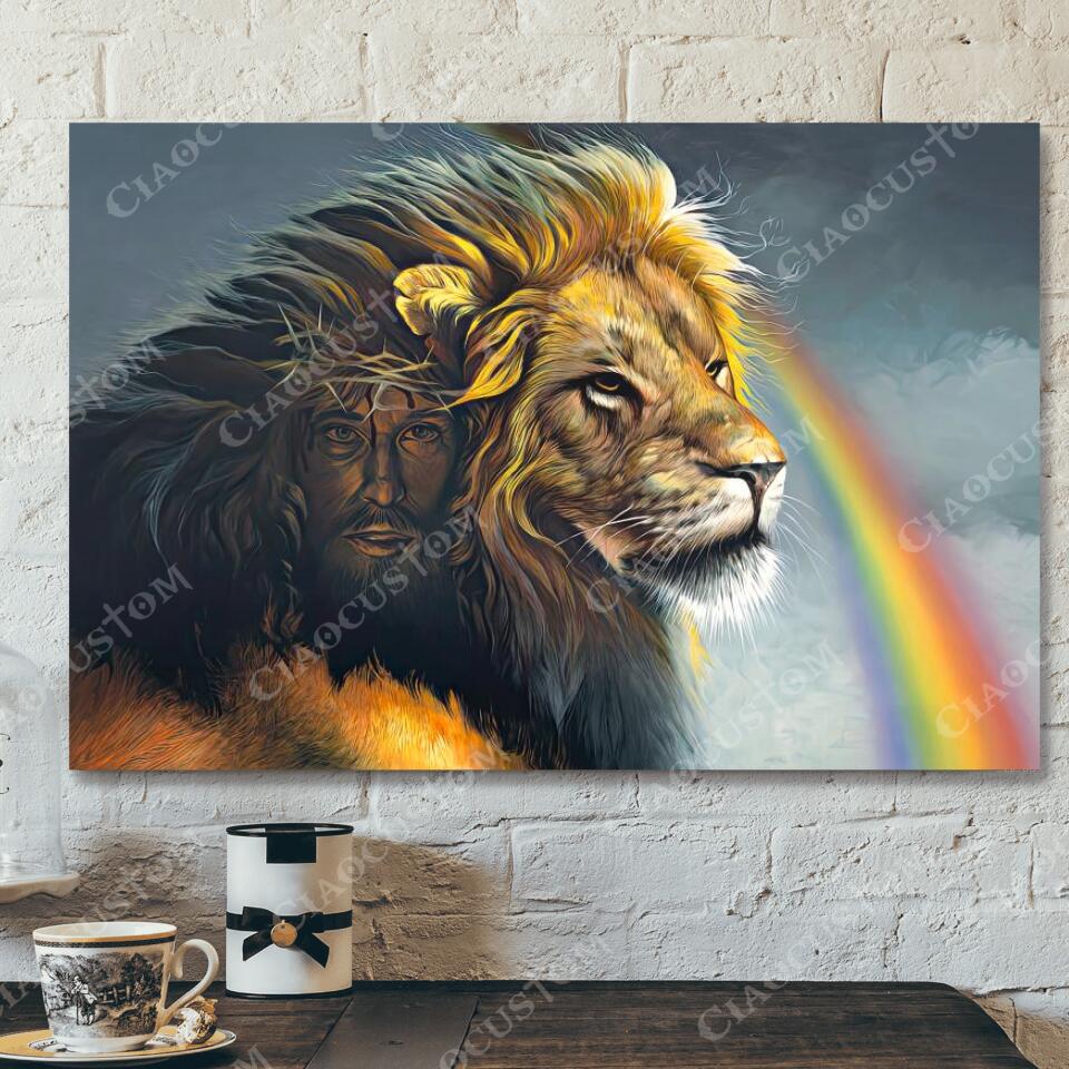 Lion And Rainbow -Christian Canvas – Christian Wall Decor – Christian Artwork – Faith Canvas Wall Art – Scripture Wall Art