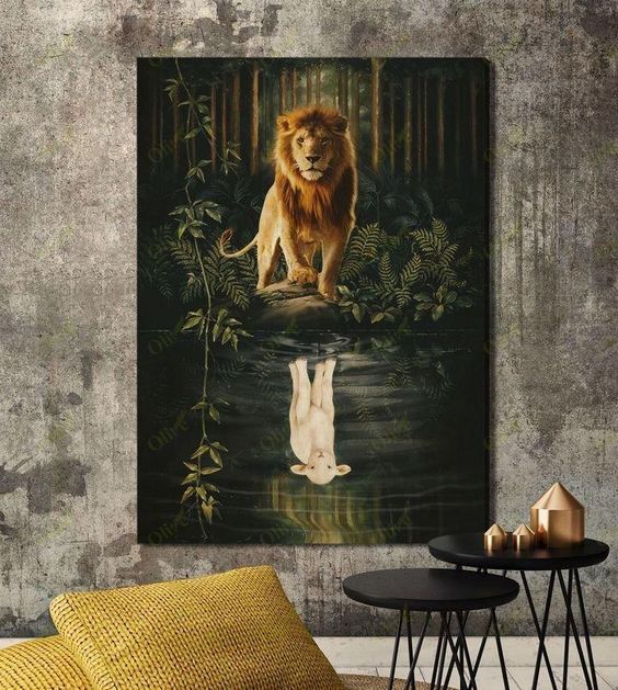 Lion And Sheep Awesome Reflection Canvas Wall Art – Christian Wall Posters – Religious Wall Decor