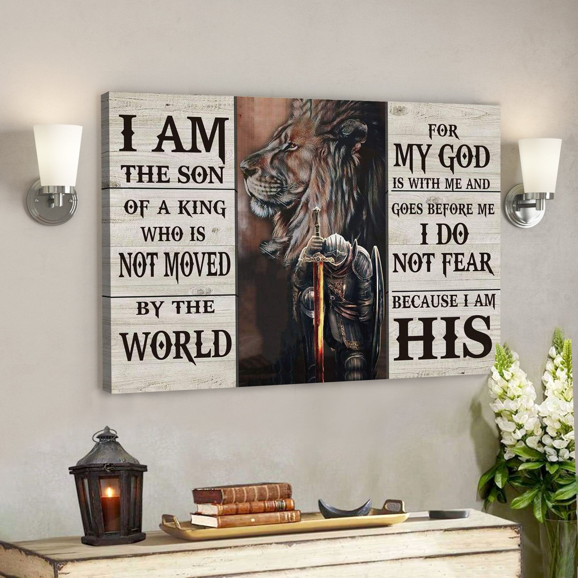 Lion And Warrior Canvas – I Am The Son Of A King Wall Art Decor