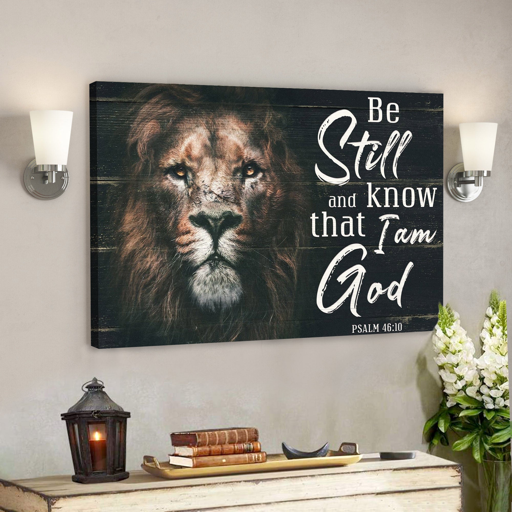 Lion Canvas – Be Still And Know That I Am God Canvas Wall Art – Bible Verse Canvas – Scripture Canvas Wall Art