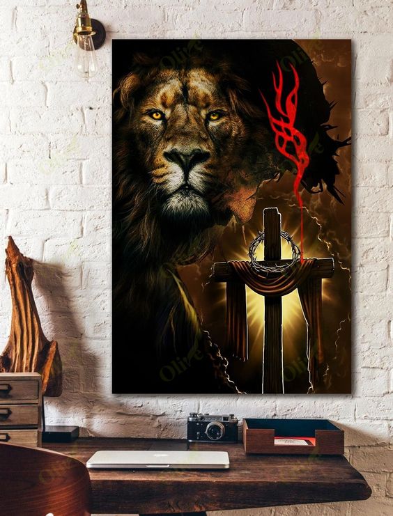 Lion Cross Christian Faith Canvas Wall Art – Christian Wall Posters – Religious Wall Decor