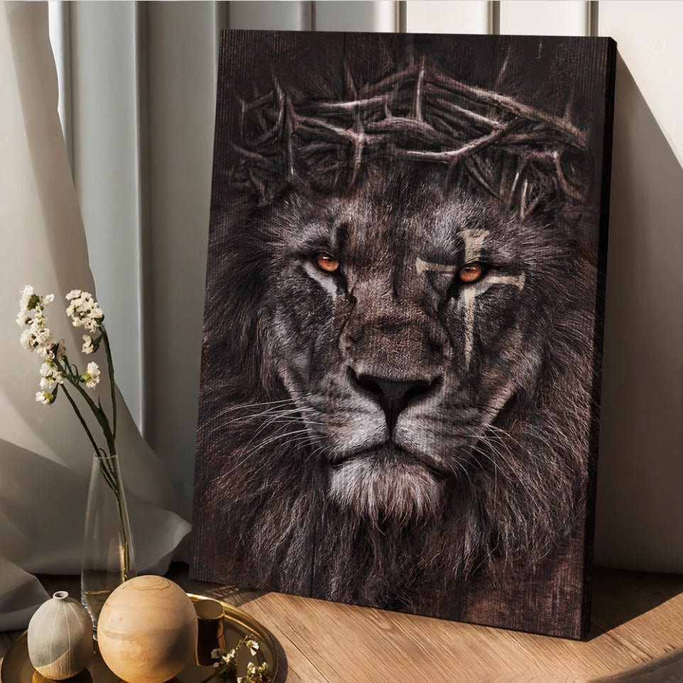 Lion Crown Of Thorn Cross Canvas Wall Art – Christian Wall Posters – Religious Wall Decor