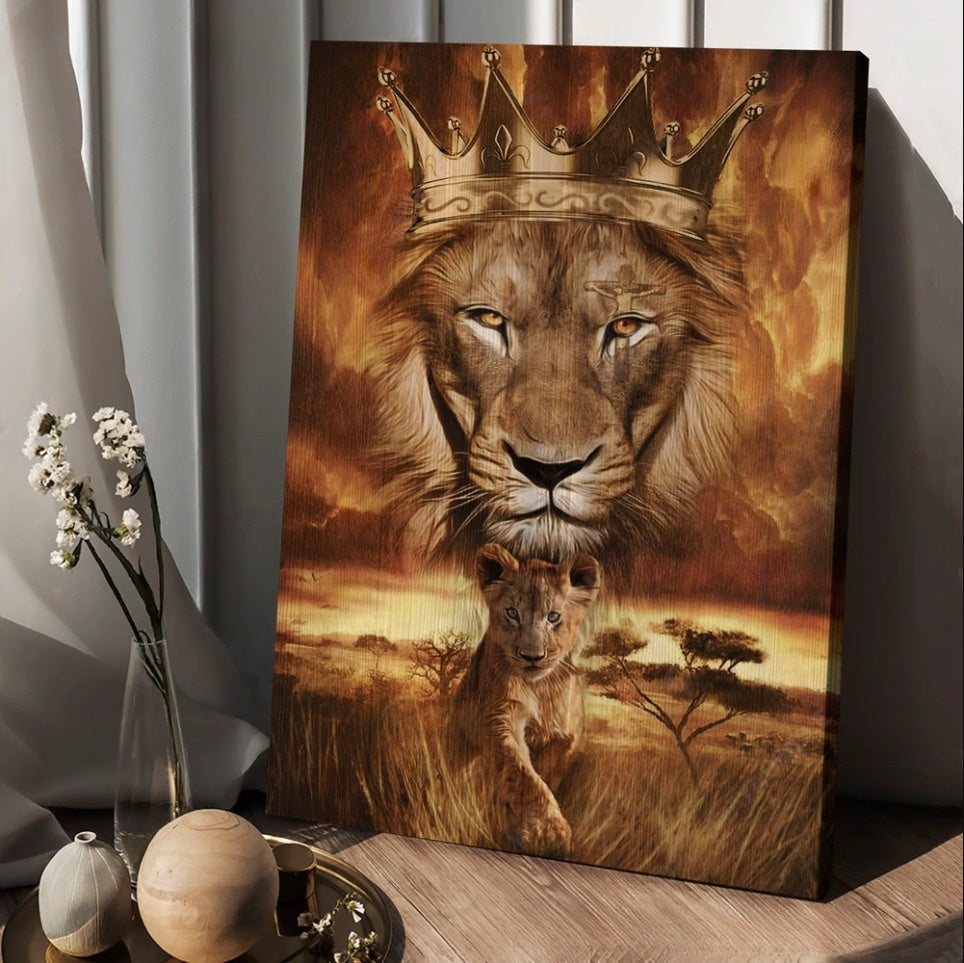 Lion Golden Crown Becoming A King Jesus Canvas Wall Art – Christian Wall Posters – Religious Wall Decor