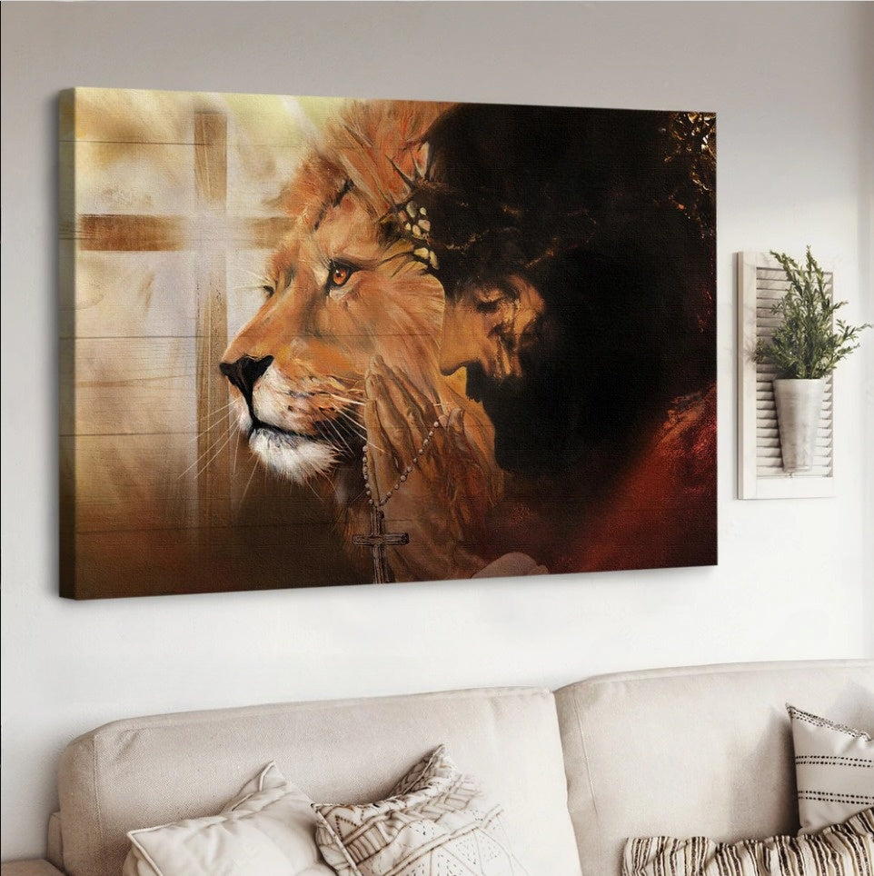 Lion Jesus Pray For Healing Canvas Wall Art – Jesus Canvas Pictures – Christian Wall Posters