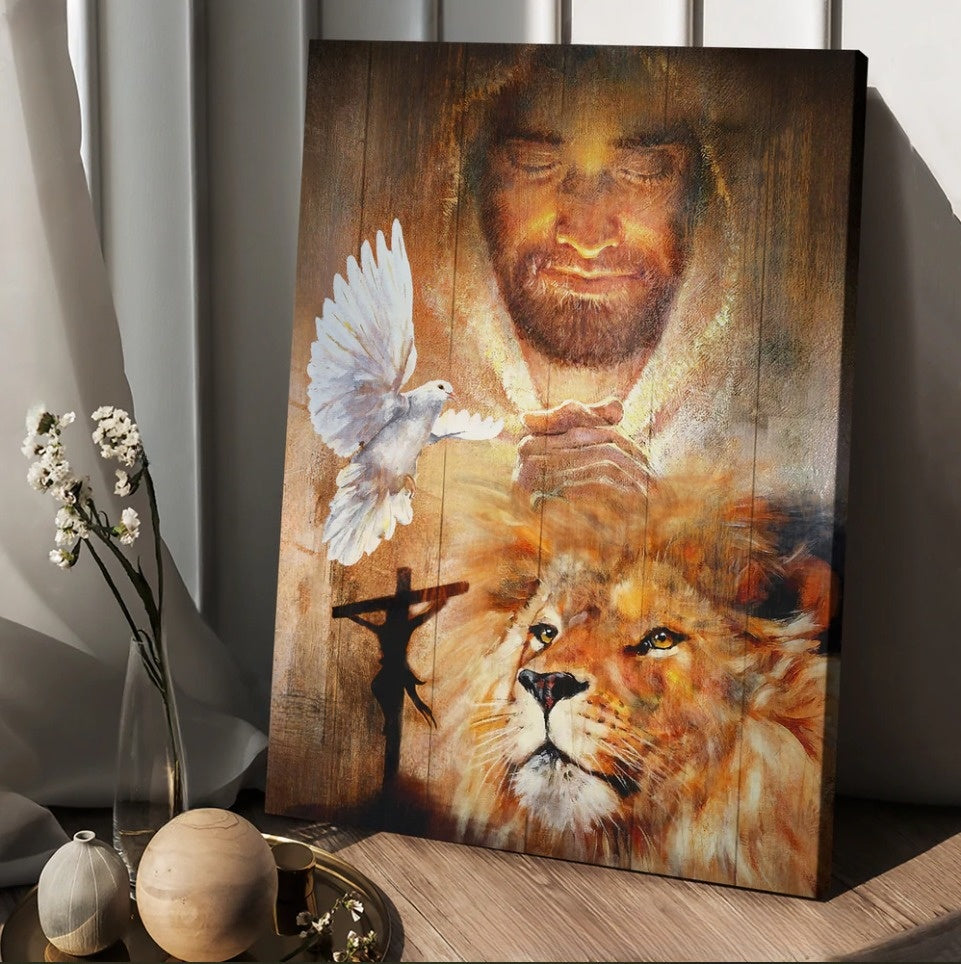 Lion King Dove Jesus Painting Pray For Healing Canvas Wall Art – Christian Wall Posters – Religious Wall Decor