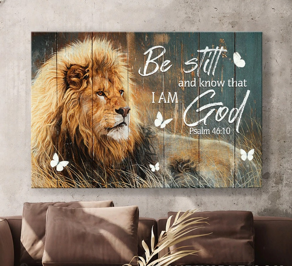 Lion King Jesus Be Still I Am God Canvas Wall Art – Jesus Canvas Pictures – Christian Wall Posters