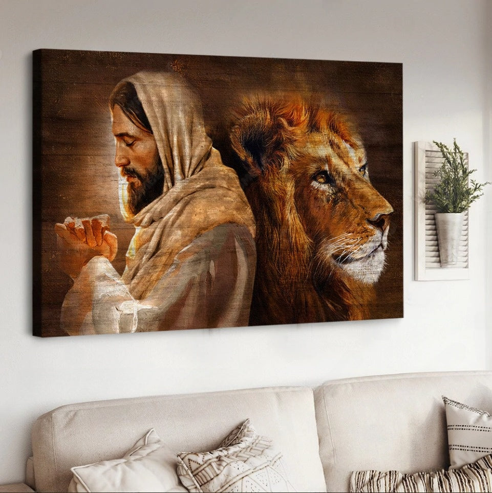 Lion King Of Kings Pray For Healing Jesus Canvas Wall Art – Jesus Canvas Pictures – Christian Wall Posters