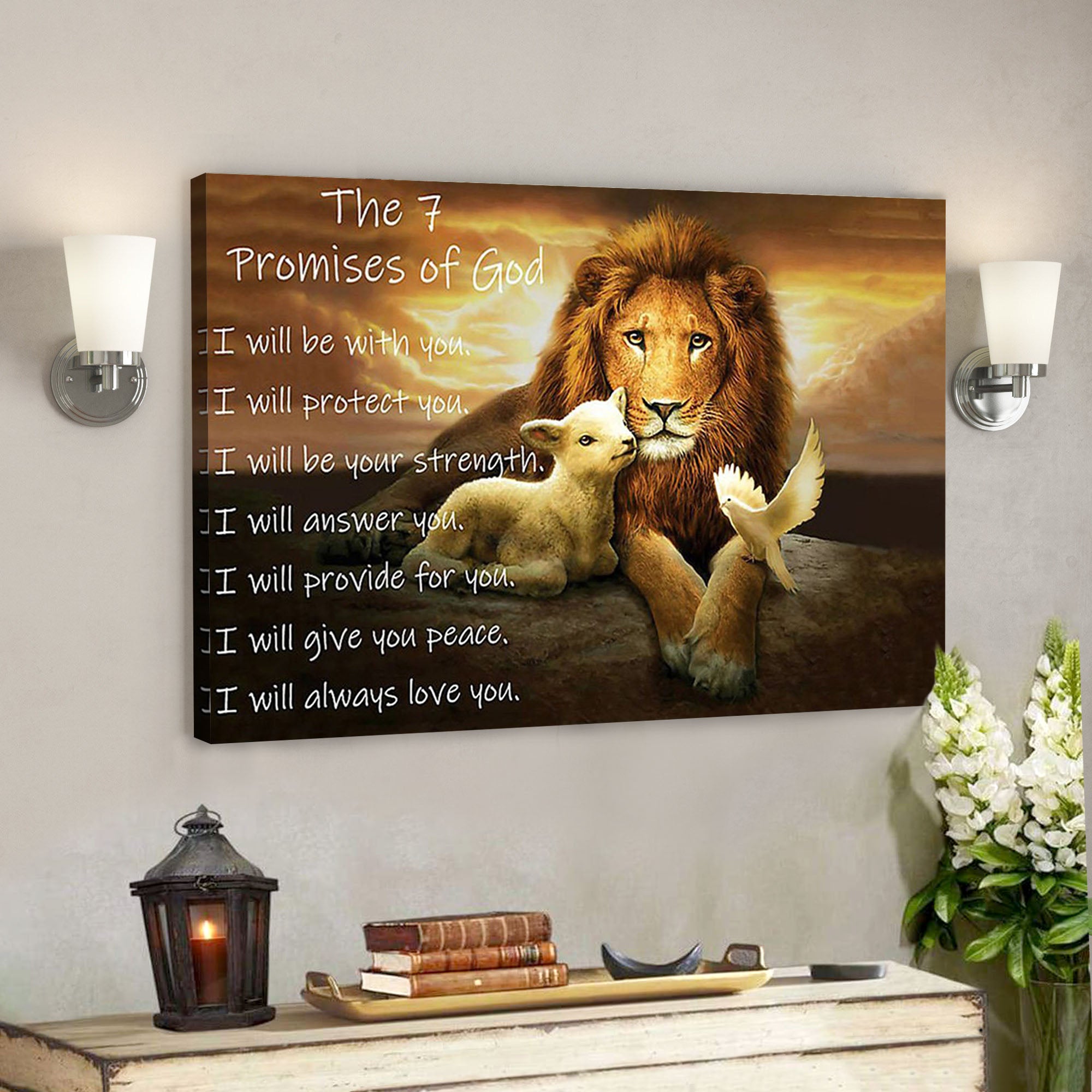 Lion – Lamb – Dove – The 7 Promises Of God I Will Be With You Wrapped Canvas – Bible Verse Canvas – Scripture Canvas Wall Art