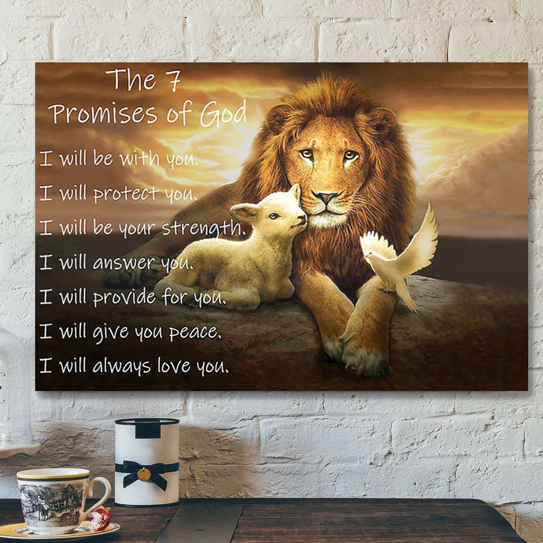 Lion – Lamb – Dove – The 7 Promises Of God I Will Be With You Wrapped Canvas – Bible Verse Canvas – Scripture Canvas Wall Art