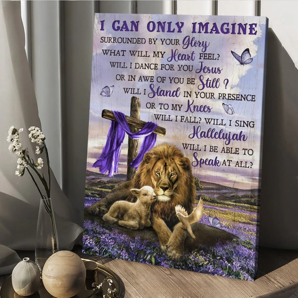 Lion Lavender Field Cross I Can Only Imagine Jesus Canvas Wall Art – Christian Wall Posters – Religious Wall Decor