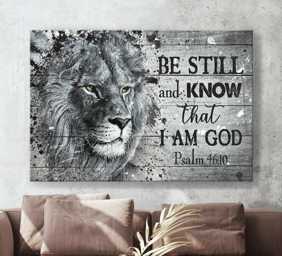 Lion Of Judah Black And White Painting Be Still And Know That I Am God Canvas Wall Art – Christian Poster – Religious Wall Decor