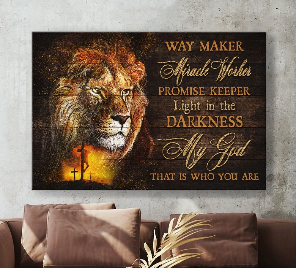 Lion Of Judah Cross Way Maker Miracle Worker Canvas Wall Art – Christian Poster – Religious Wall Decor