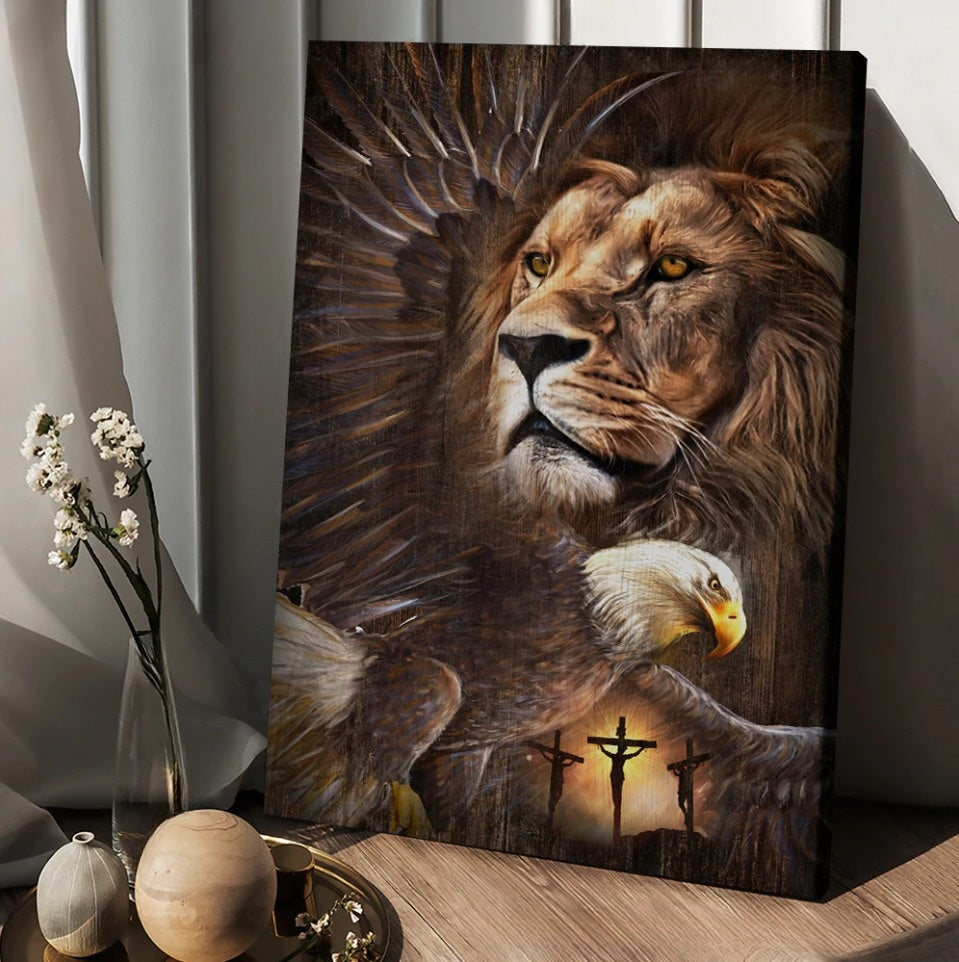 Lion Of Judah Eagle Drawing King Of Kings Jesus Cross Canvas Wall Art – Christian Wall Posters – Religious Wall Decor