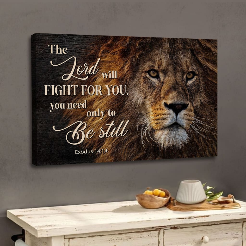 Lion Of Judah, Exodus 1414 The Lord Will Fight For You Wall Art Canvas – Religious Wall Decor