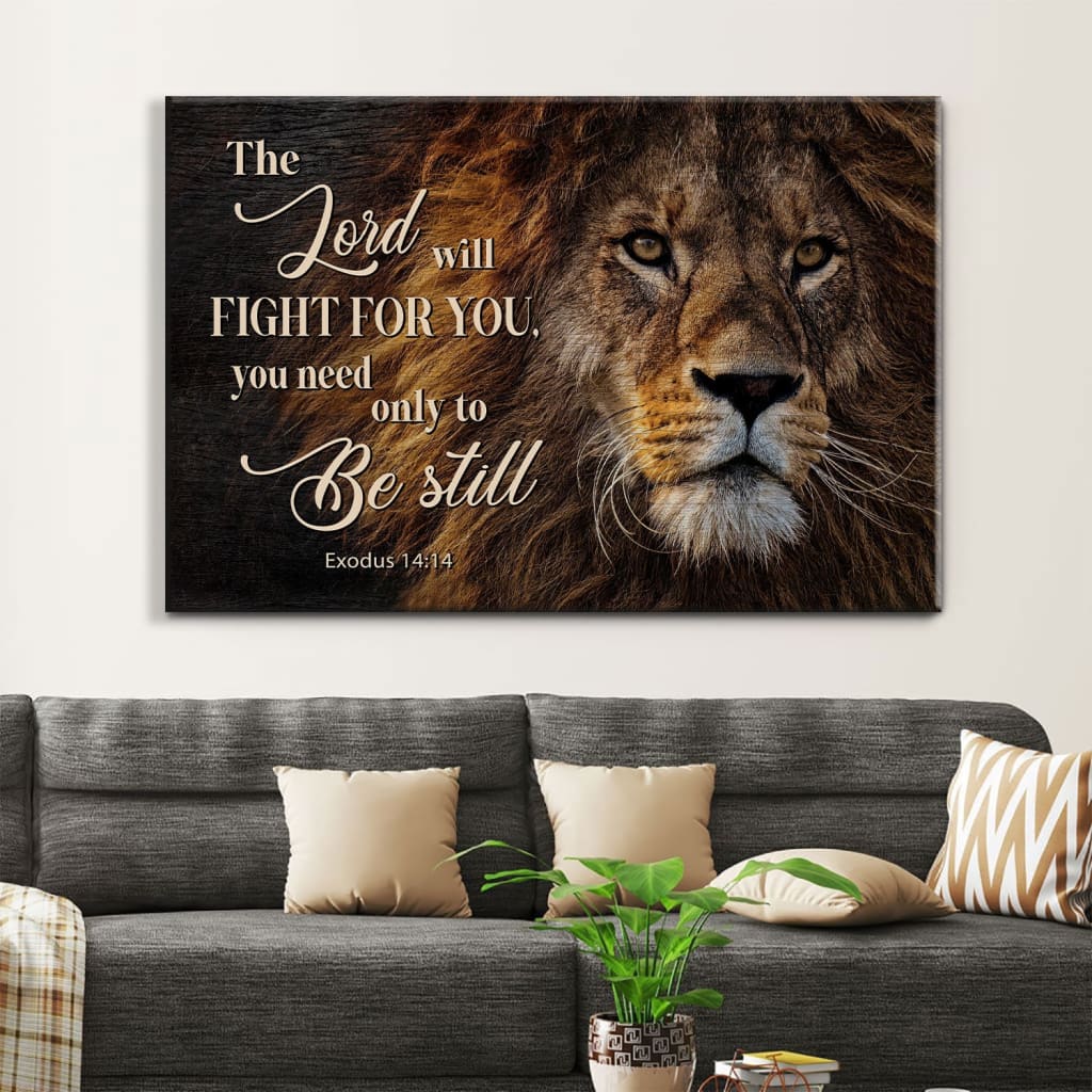 Lion Of Judah, Exodus 1414 The Lord Will Fight For You Wall Art Canvas – Religious Wall Decor