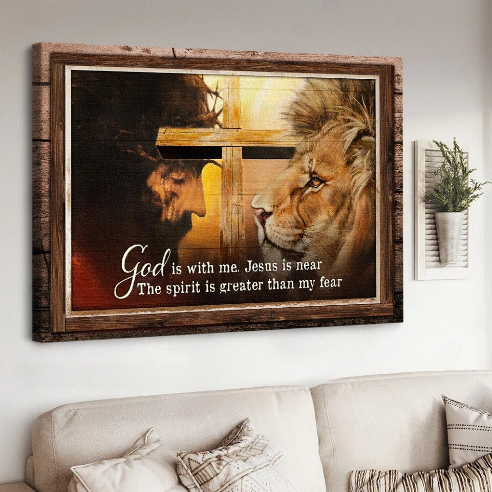 Lion Of Judah God Is With Me Jesus Is Near Canvas Wall Art – Jesus Canvas Pictures – Christian Wall Posters