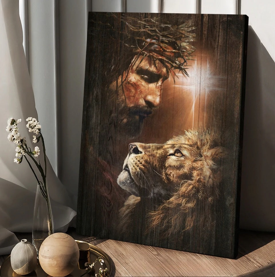 Lion Of Judah God Unique Cross Beautiful Night Canvas Wall Art – Christian Wall Posters – Religious Wall Decor