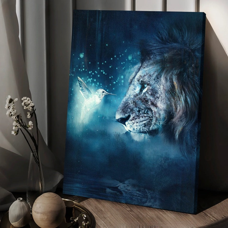 Lion Of Judah Hummingbird Night Light Canvas Wall Art – Christian Wall Posters – Religious Wall Decor