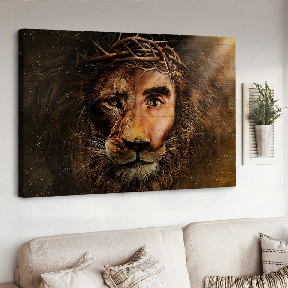 Lion Of Judah Jesus Painting Crown Of Thorn Canvas Wall Art – Jesus Canvas Pictures – Christian Wall Posters