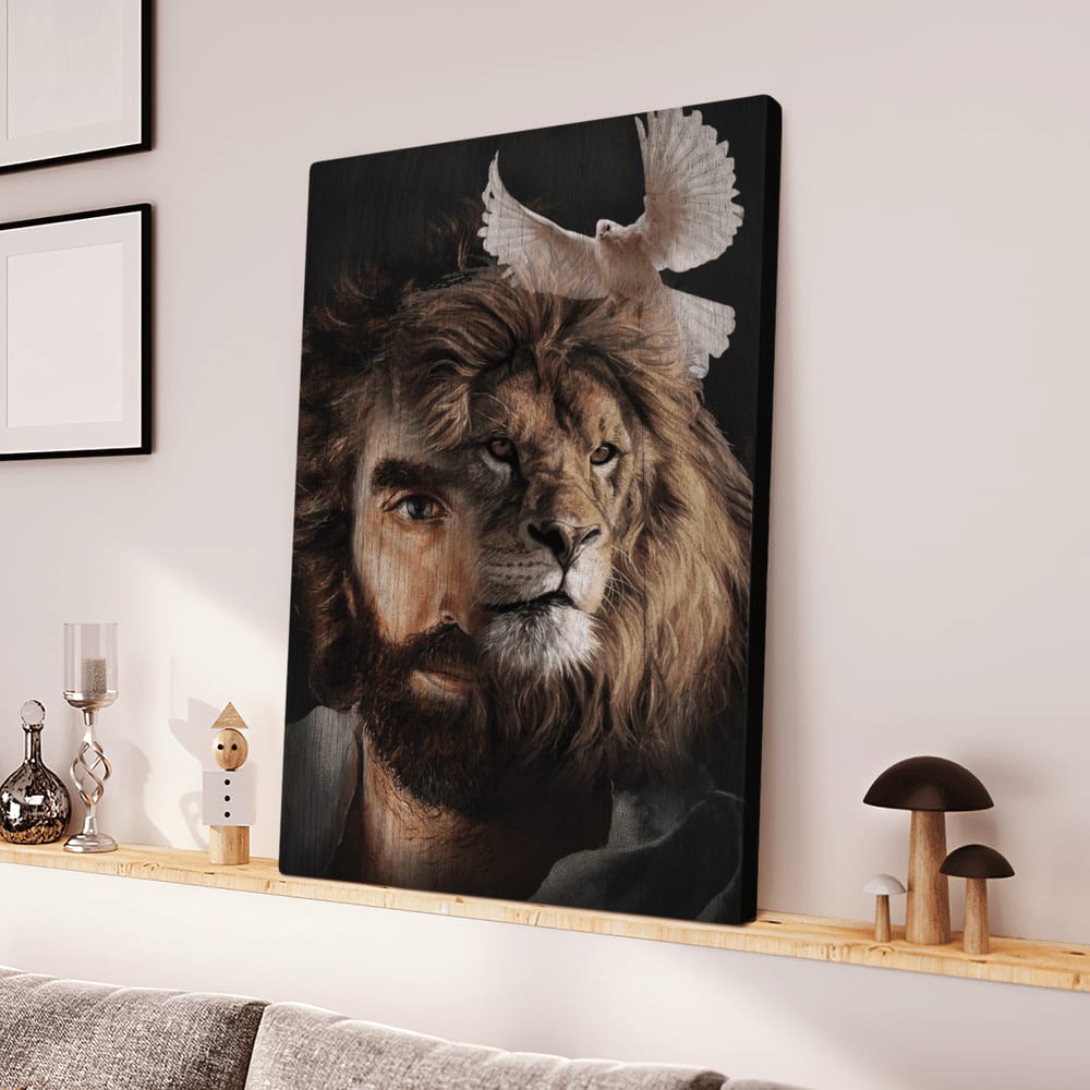 Lion Of Judah Jesus Painting Lion And The Dove Canvas Wall Art – Christian Wall Posters – Religious Wall Decor