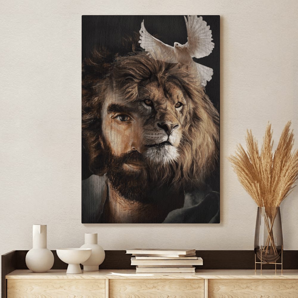 Lion Of Judah Jesus Painting Lion And The Dove Canvas Wall Art – Christian Wall Posters – Religious Wall Decor