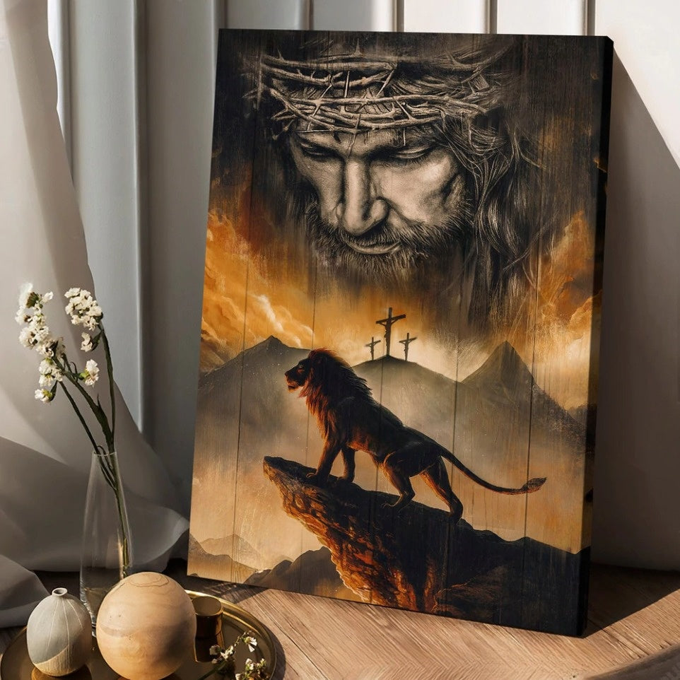 Lion Of Judah Jesus Painting Mountain Landscape Jesus Is Our Savior Canvas Wall Art – Christian Wall Posters – Religious Wall Decor