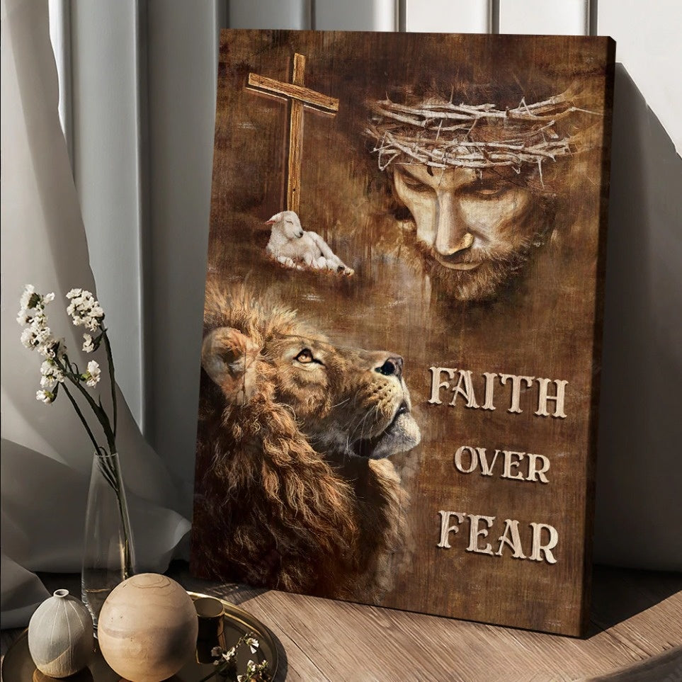 Lion Of Judah Jesus Painting The Lamb Faith Over Fear Canvas Wall Art – Christian Wall Posters – Religious Wall Decor