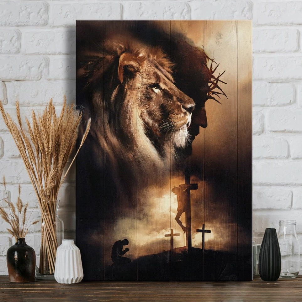 Lion Of Judah Jesus Praying With Jesus Canvas Wall Art – Christian Wall Posters – Religious Wall Decor