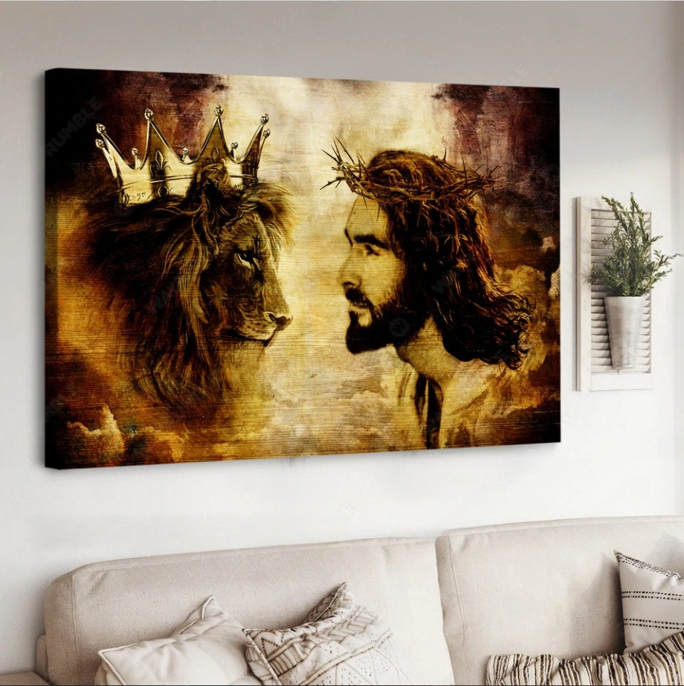 Lion Of Judah King Of Kings Jesus Painting Canvas Wall Art – Jesus Canvas Pictures – Christian Wall Posters