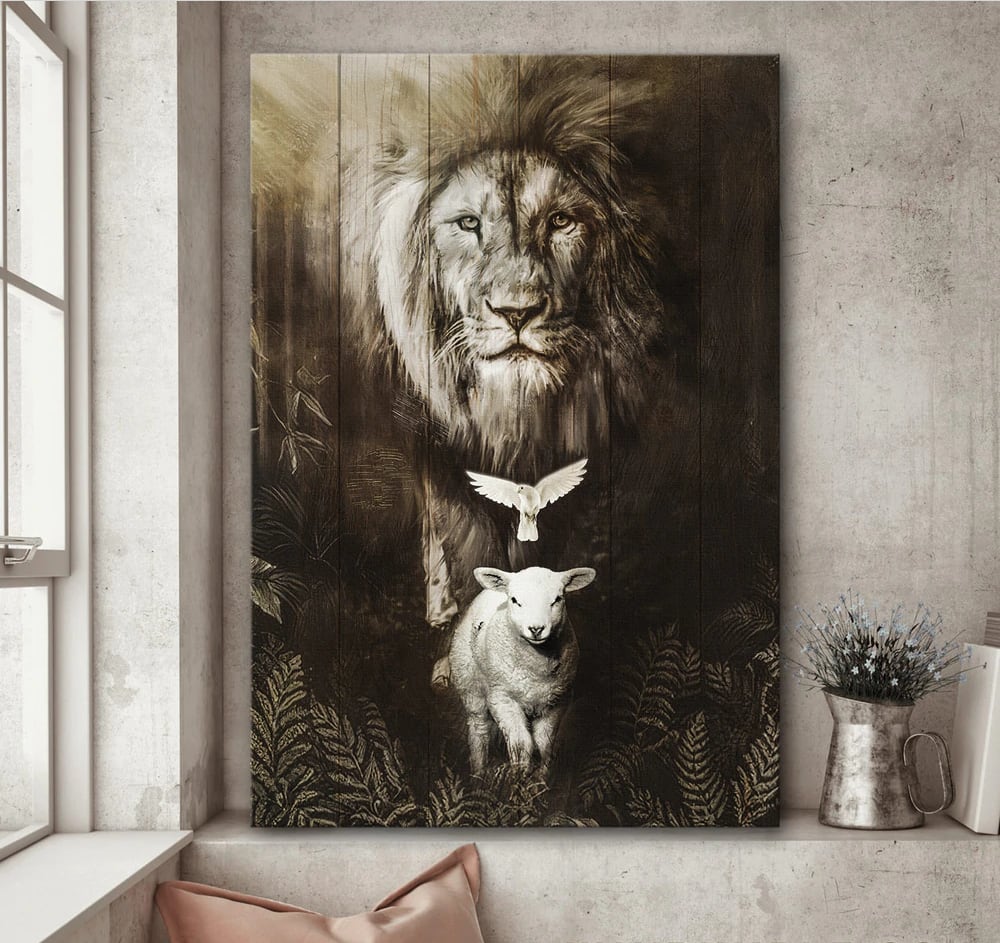 Lion Of Judah Lamb Of God Dove Canvas Wall Art – Christian Wall Posters – Religious Wall Decor