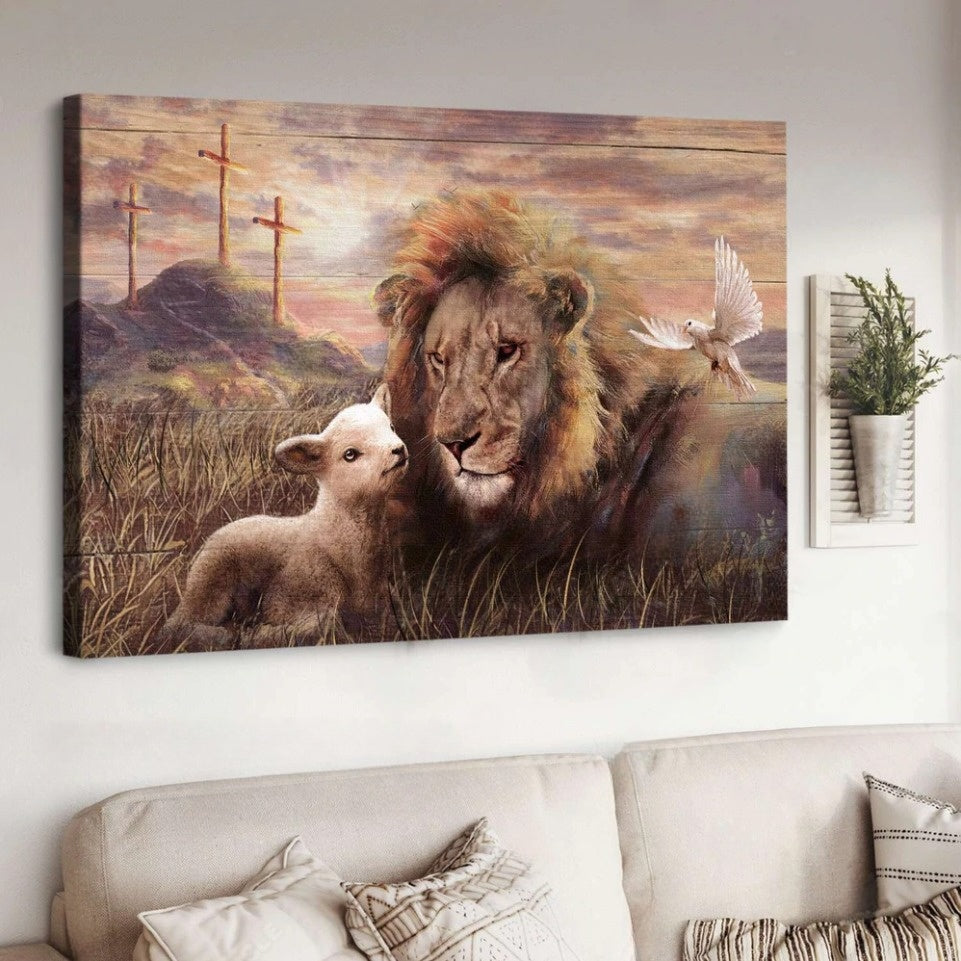 Lion Of Judah Lambs Of God A Peaceful Day Of The Lion And The Lamb Canvas Wall Art – Christian Poster – Religious Wall Decor