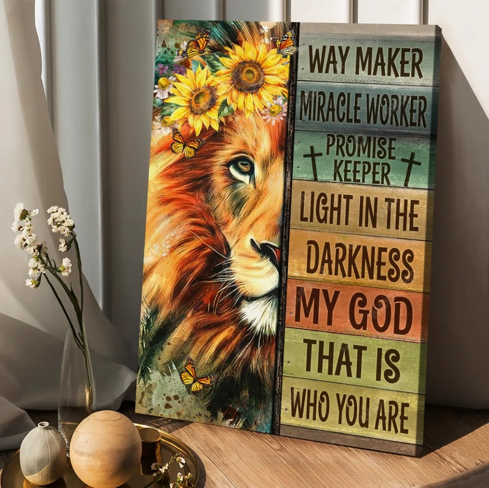 Lion Of Judah Sunflower Wreath Way Maker Miracle Worker Canvas Wall Art – Christian Wall Posters – Religious Wall Decor