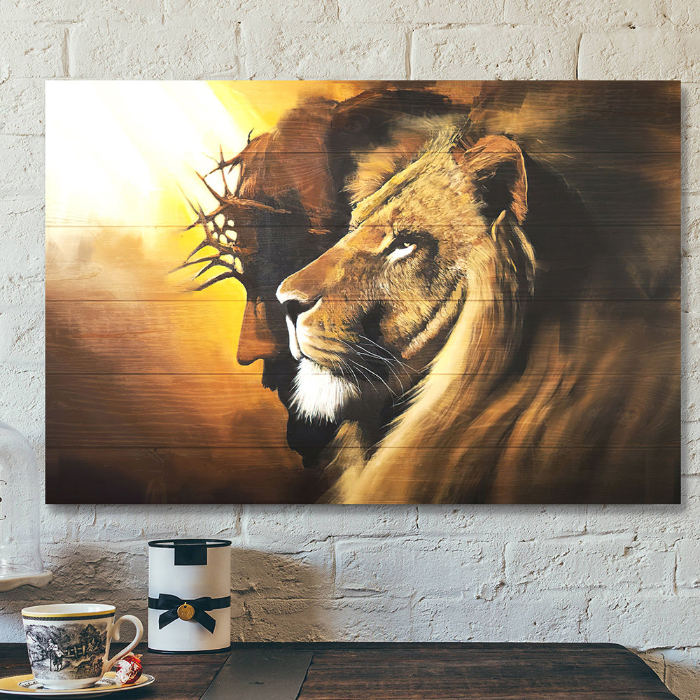 Lion Of Judah Wall Art Canvas – Half Jesus Half Lion – Jesus Lion Canvas Poster – Christian Canvas Art