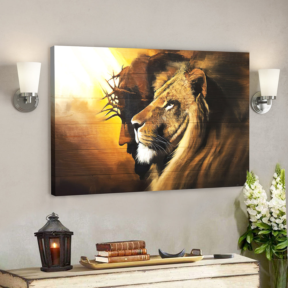 Lion Of Judah Wall Art Canvas - Half Jesus Half Lion - Jesus Lion Canvas Poster - Christian Canvas Art 