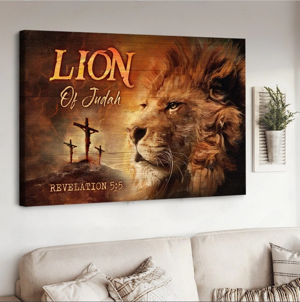 Lion Orange Sunset Lion Of Judah Canvas Wall Art – Christian Poster – Religious Wall Decor