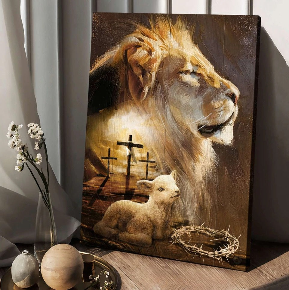 Lion Painting Lamb Drawing Cross Lion Of Judah Canvas Wall Art – Christian Wall Posters – Religious Wall Decor