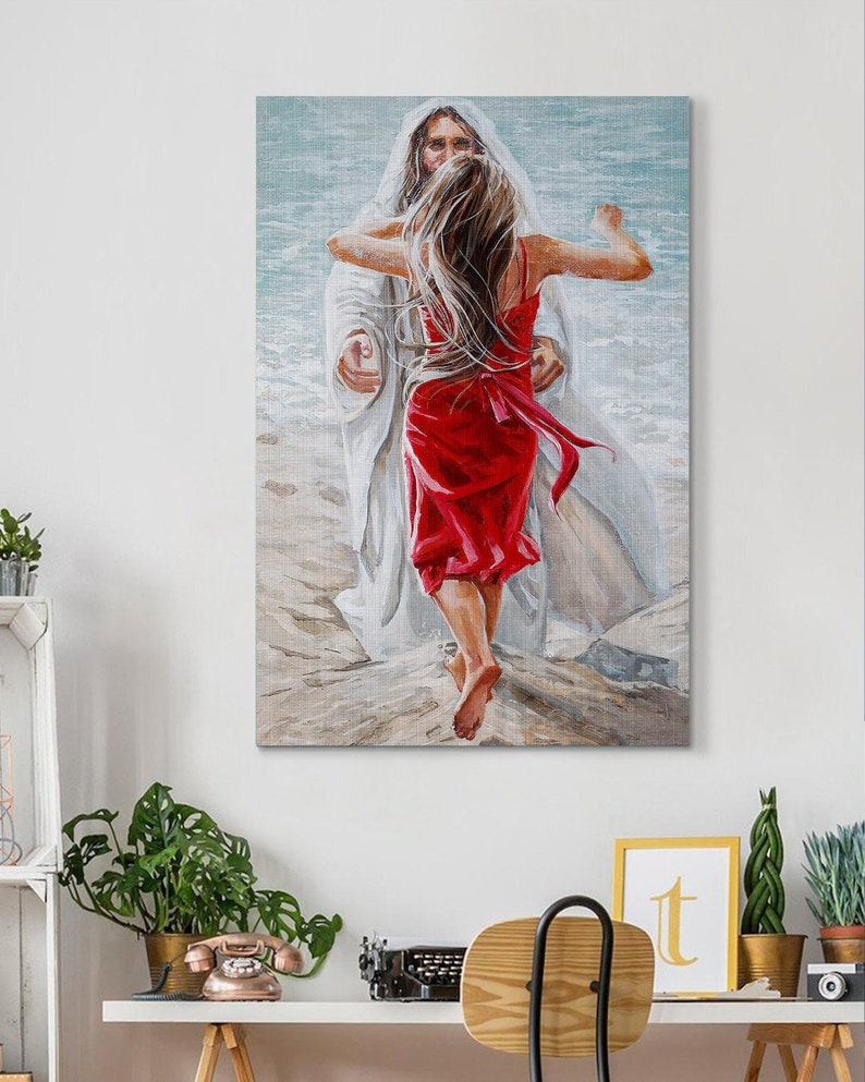 Little Girl Into The Arms Of Jesus Canvas Wall Art – Christian Wall Posters – Religious Wall Decor