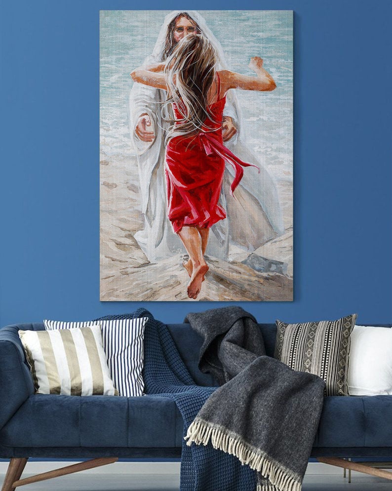 Little Girl Into The Arms Of Jesus Canvas Wall Art – Christian Wall Posters – Religious Wall Decor