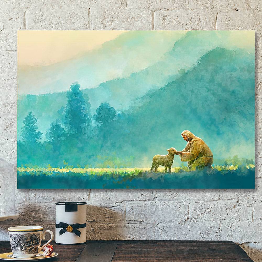 Little One – Jesus And Lamb – Jesus Canvas Poster – Jesus Wall Art – Gift For Christian