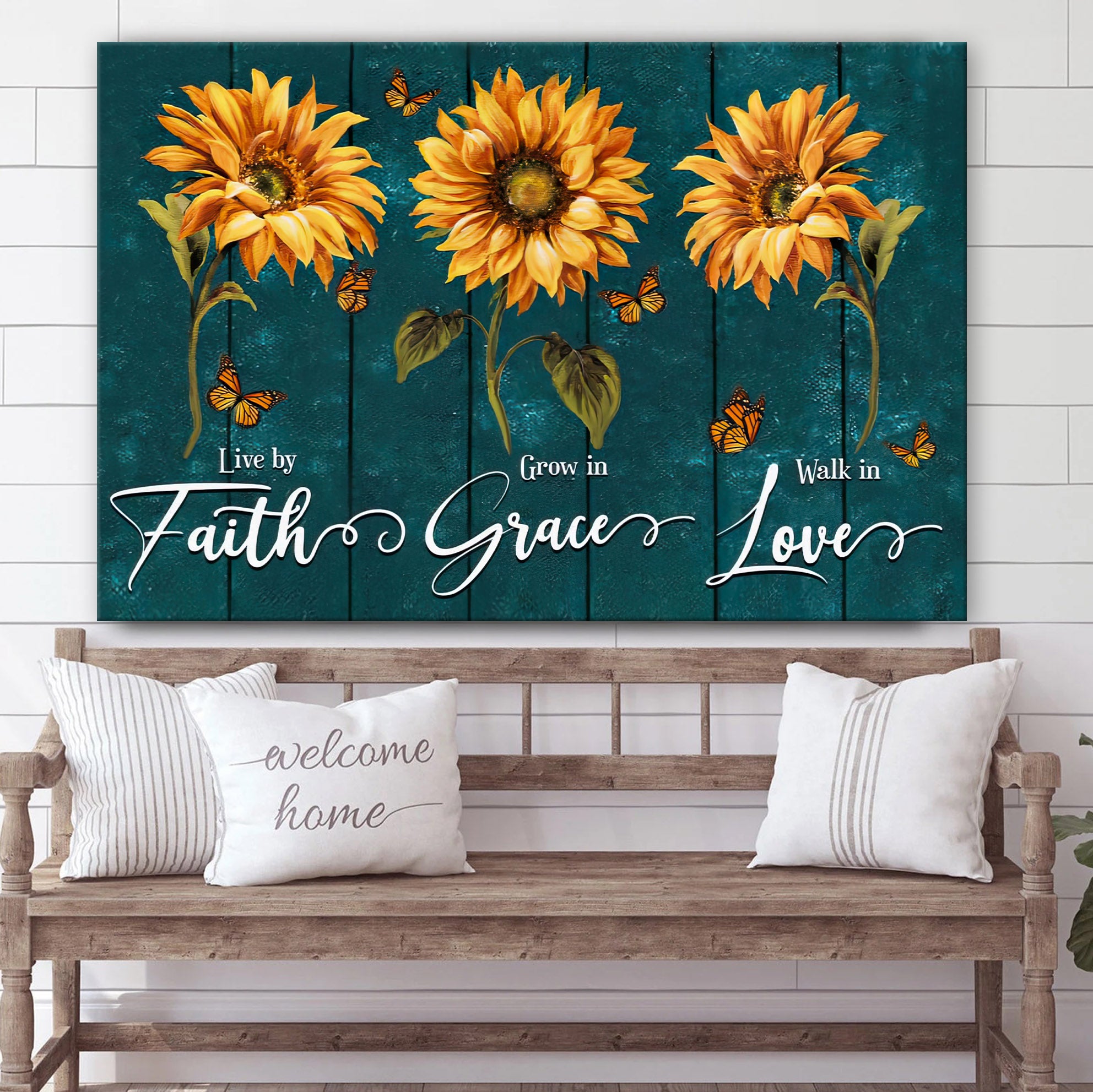 Live By Faith Grow In Grace Walk Love Wall Art – Canvas Sunflowers Christian Decor