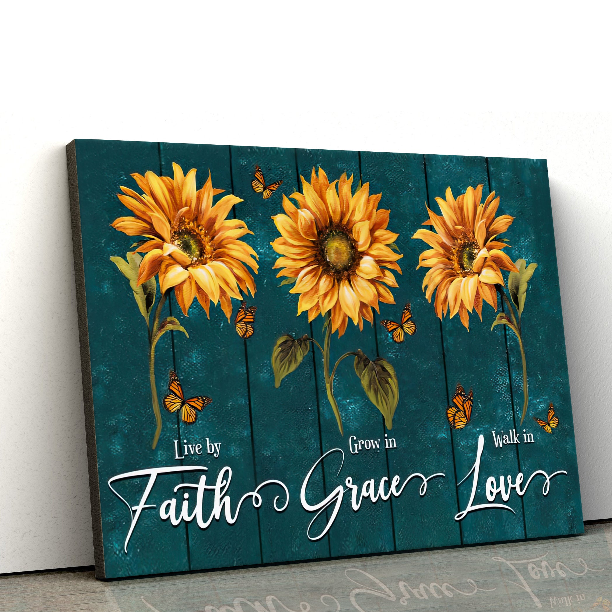 Live By Faith Grow In Grace Walk Love Wall Art – Canvas Sunflowers Christian Decor