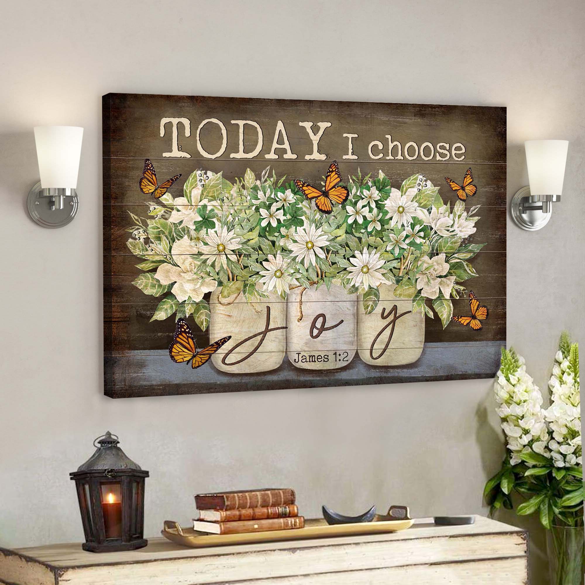 Lovely Butterflies And Flower – Today I Choose Joy Canvas Wall Art – Bible Verse Canvas – Scripture Canvas Wall Art