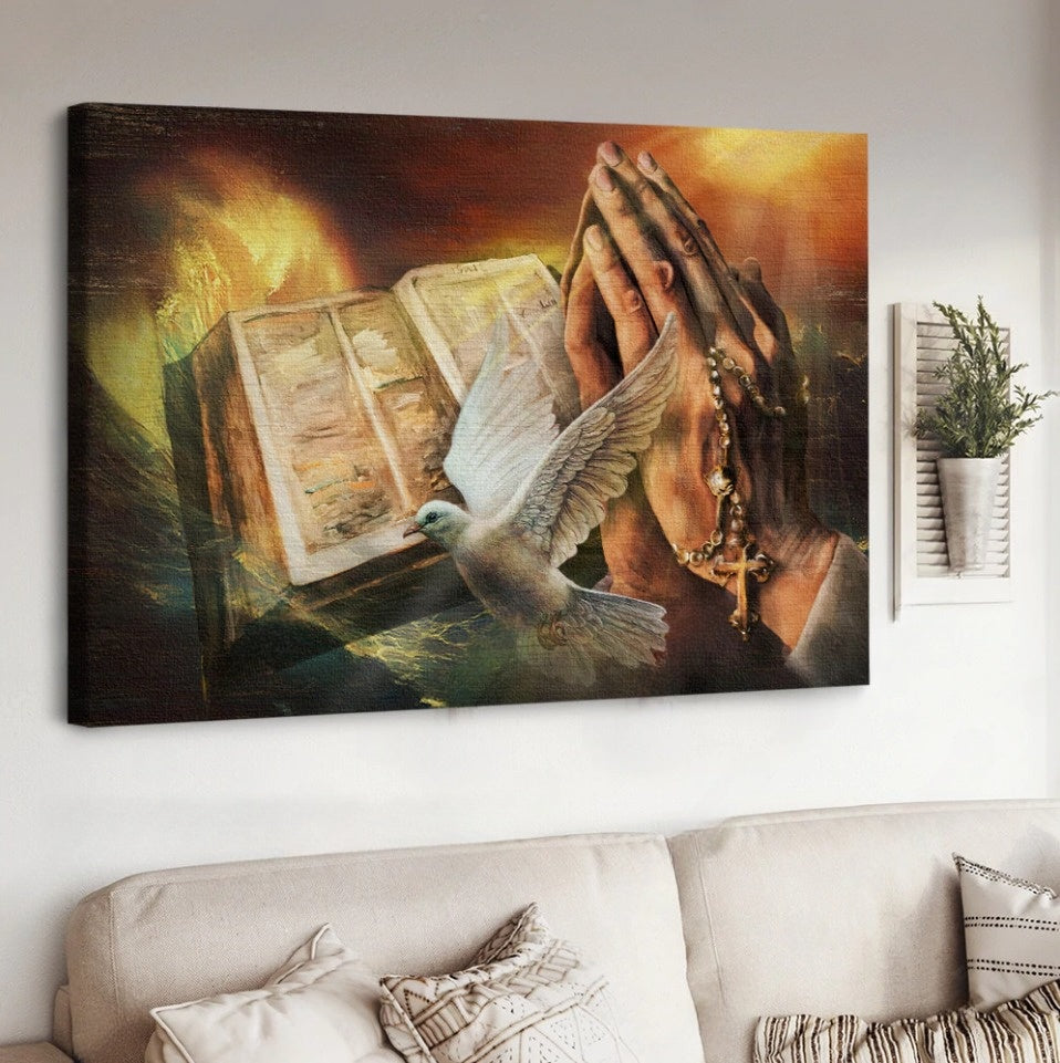 Magic Bible Jesus’s Hand White Dove Canvas Wall Art – Jesus Canvas Pictures – Christian Wall Posters