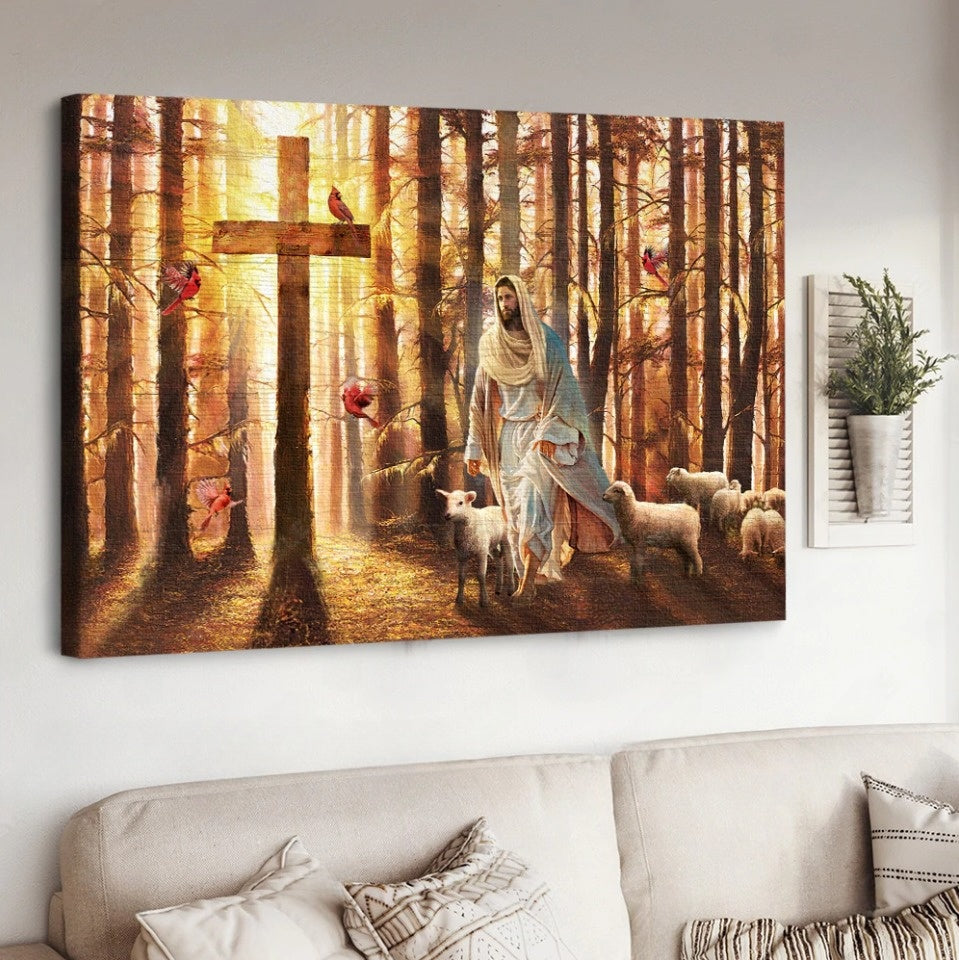 Magic Forest Walking With Jesus Infinite Halo Lamb Of God Canvas Wall Art – Jesus Canvas Pictures – Christian Wall Posters