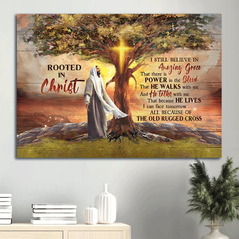 Magic Tree Religious Song Bible Verse Rooted In Christ Canvas Wall Art – Christian Wall Decor