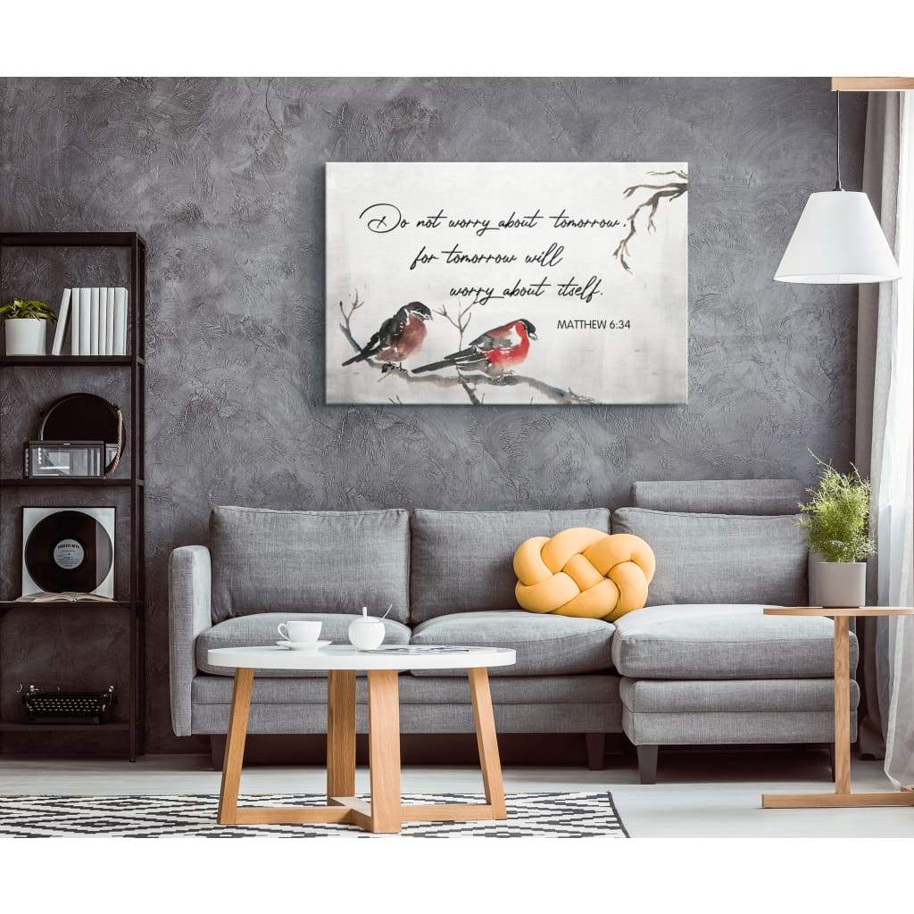 Matthew 634 Do Not Worry About Tomorrow Bible Verse Wall Art Canvas – Religious Wall Decor