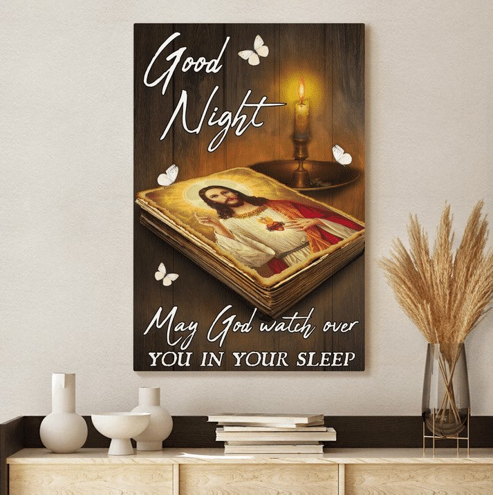 May God Watch Over You In Your Sleep Jesus Canvas Wall Art – Christian Wall Posters – Religious Wall Decor