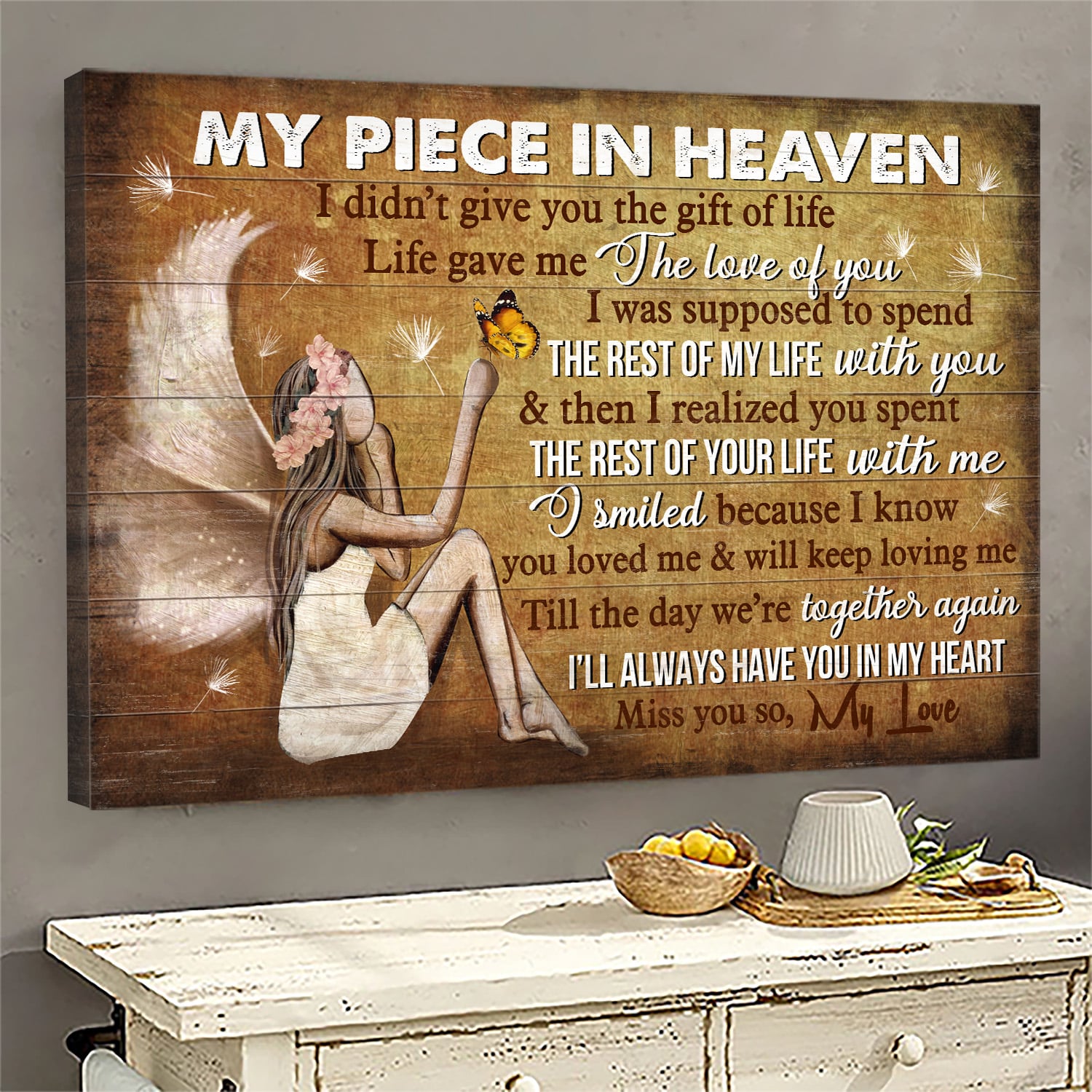 Memorial Beautiful Angel Butterfly Memorial Gift For Family Members I Smiled Because I Know You Loved Me Canvas Wall Art – Christian Wall Decor