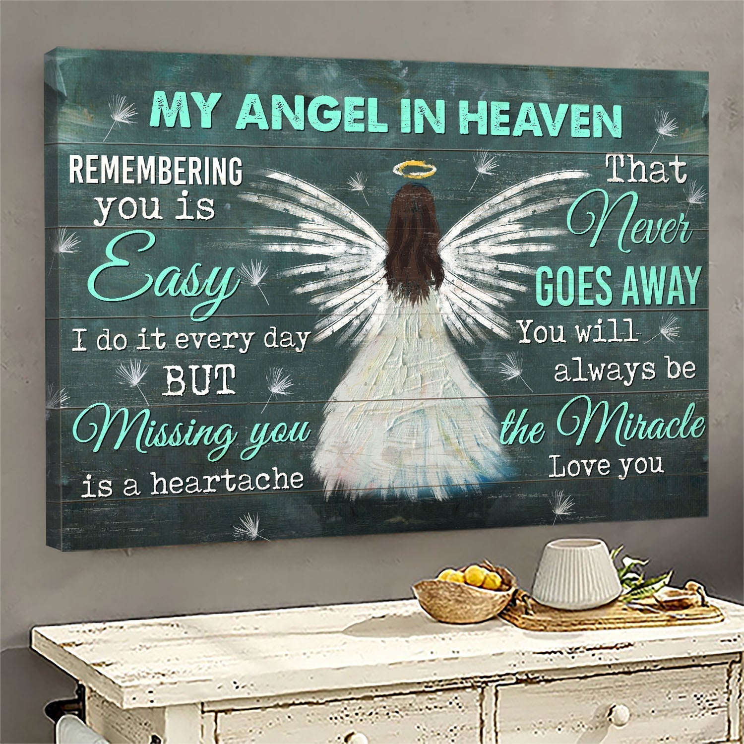 Memorial Beautiful Angel Dandelion My Angel In Heaven Memorial Gift For Family Members You Will Always Be The Miracle Canvas Wall Art – Christian Wall Decor